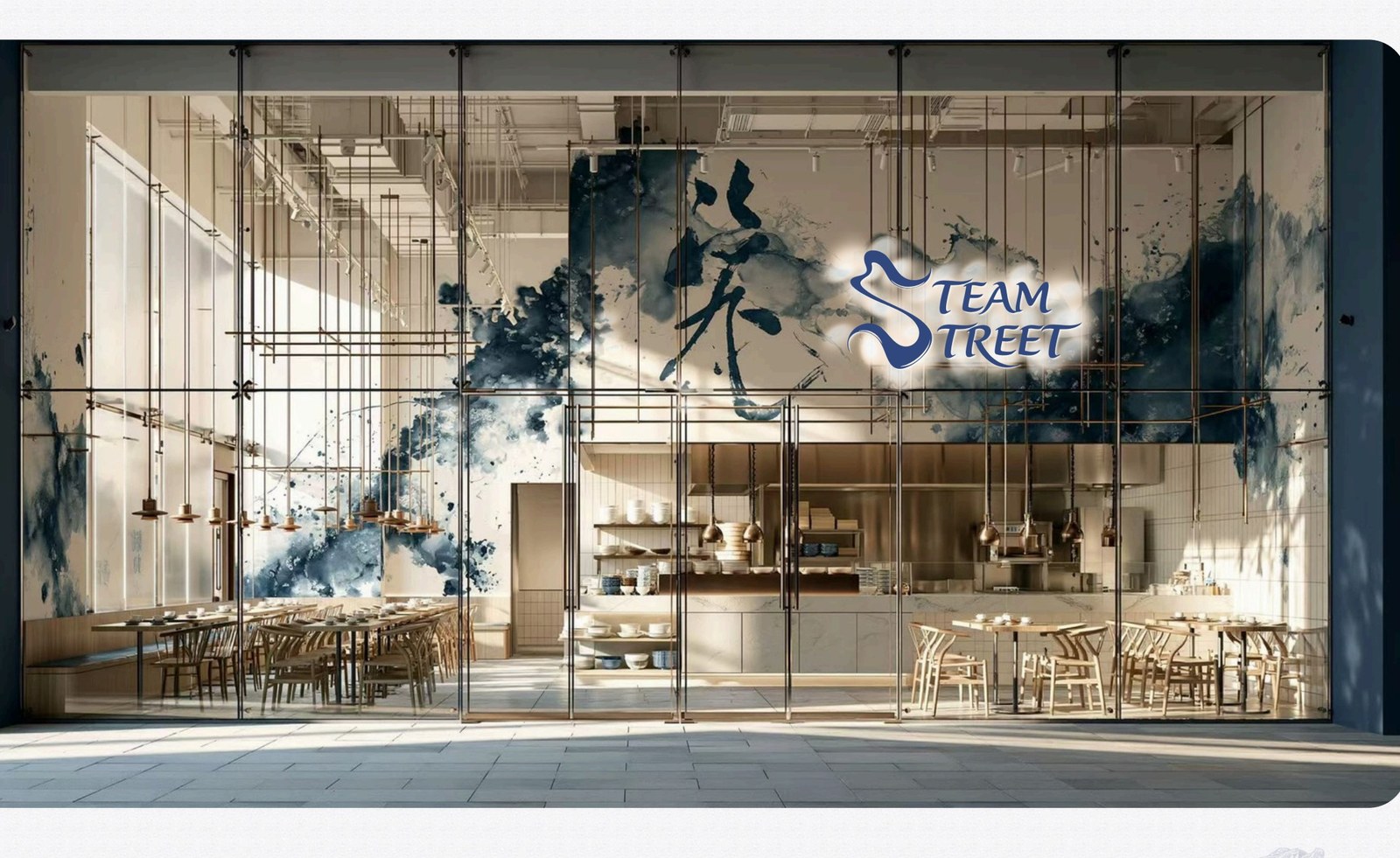 Steam Street shopfront design with the indigo logo above the window